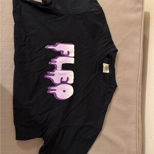 Fleo Black and Purple Short Sleeve Tee with Bold Graphic